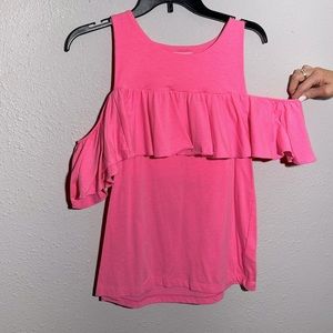 Lilly Pulitzer ruffled cold shoulder hot pink shirt